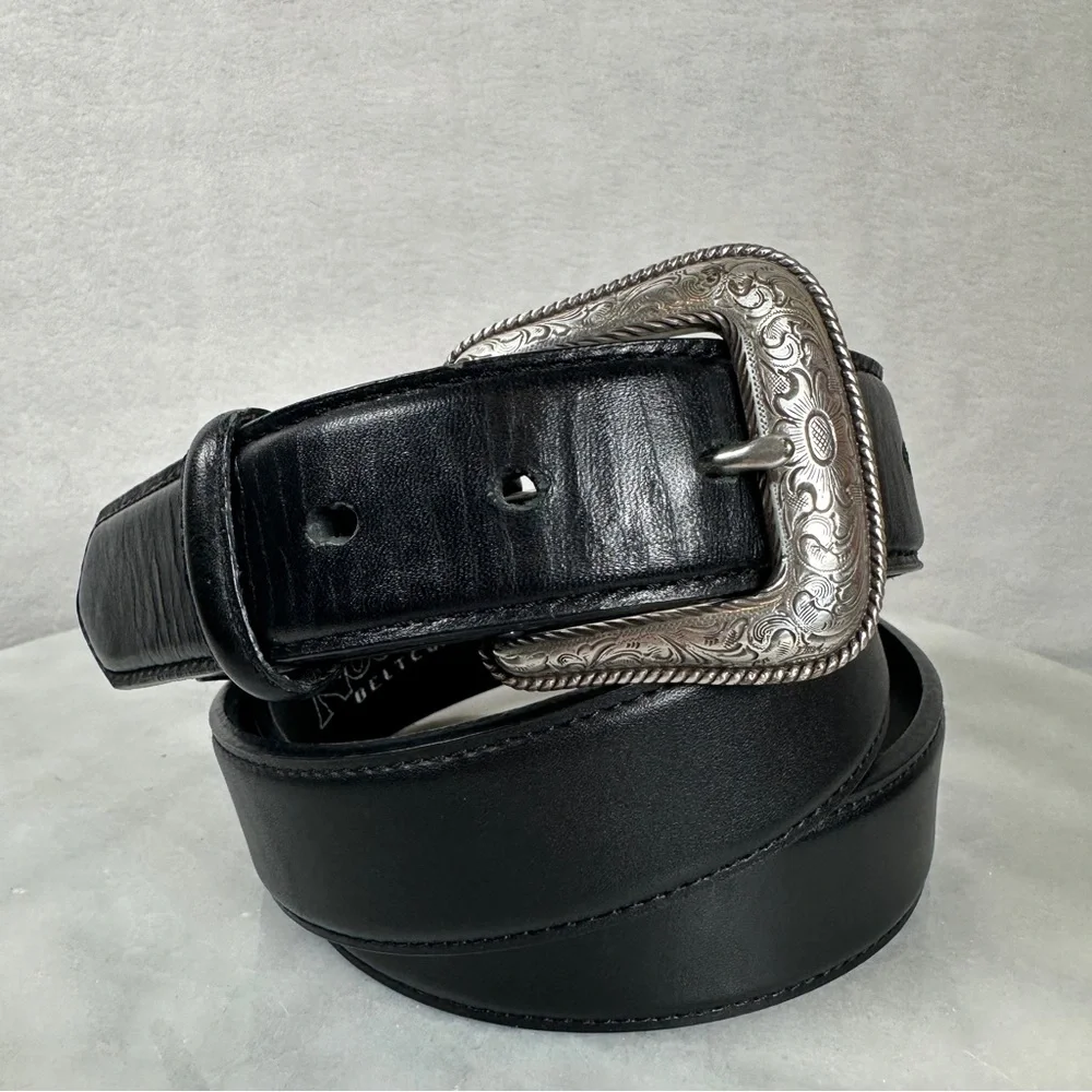 Nocona‎ plain Black Leather Belt with Silver Buckle western cowboy